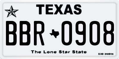 TX license plate BBR0908