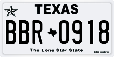 TX license plate BBR0918