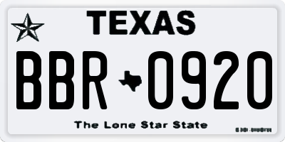 TX license plate BBR0920