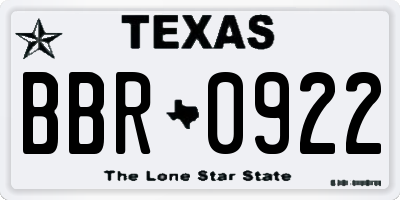 TX license plate BBR0922