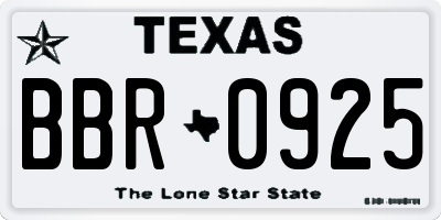 TX license plate BBR0925