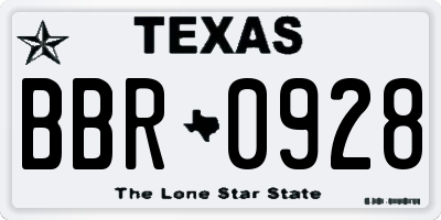 TX license plate BBR0928