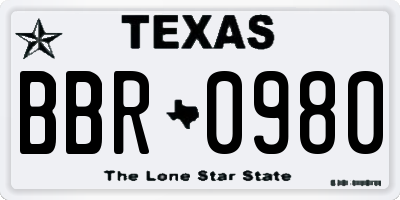 TX license plate BBR0980