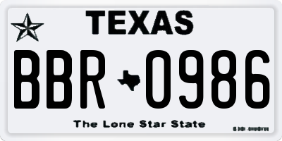 TX license plate BBR0986