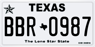 TX license plate BBR0987