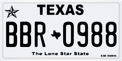 TX license plate BBR0988
