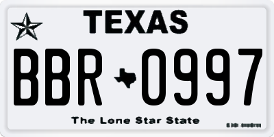 TX license plate BBR0997