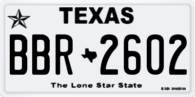 TX license plate BBR2602