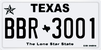 TX license plate BBR3001