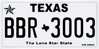TX license plate BBR3003