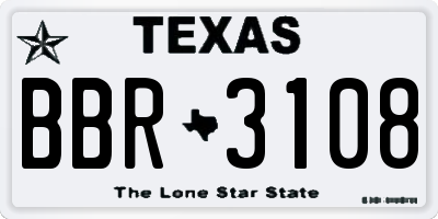 TX license plate BBR3108