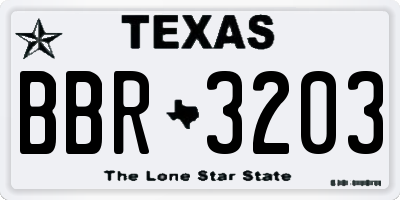 TX license plate BBR3203