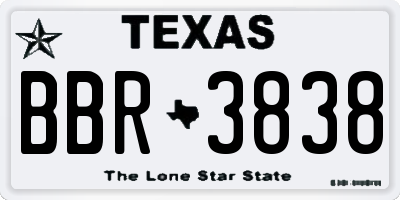 TX license plate BBR3838