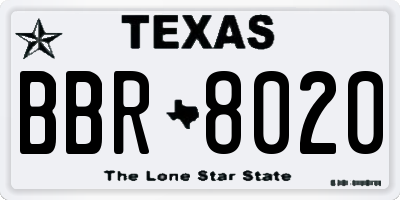 TX license plate BBR8020