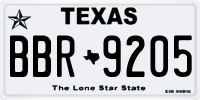 TX license plate BBR9205