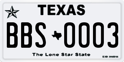 TX license plate BBS0003