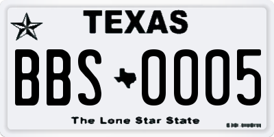 TX license plate BBS0005