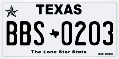 TX license plate BBS0203