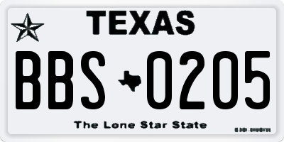TX license plate BBS0205