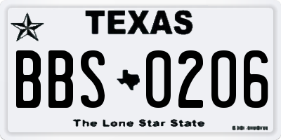 TX license plate BBS0206