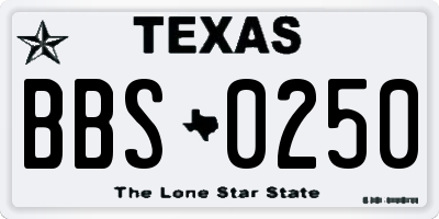 TX license plate BBS0250