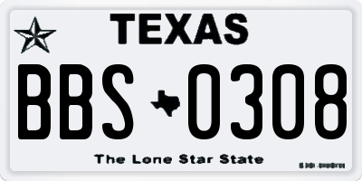 TX license plate BBS0308