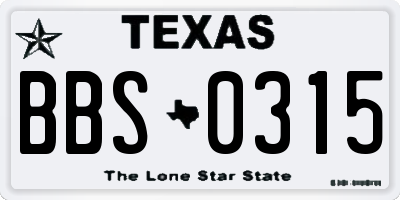 TX license plate BBS0315