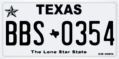 TX license plate BBS0354