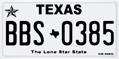 TX license plate BBS0385