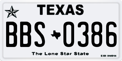 TX license plate BBS0386