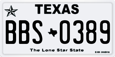 TX license plate BBS0389