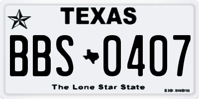 TX license plate BBS0407