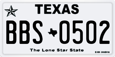 TX license plate BBS0502