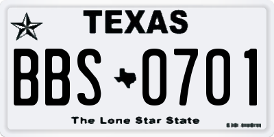TX license plate BBS0701