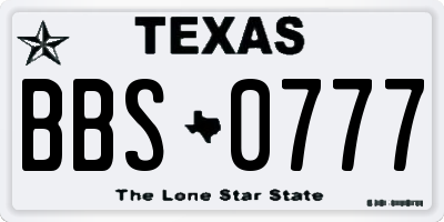 TX license plate BBS0777