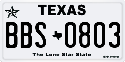 TX license plate BBS0803