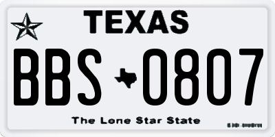 TX license plate BBS0807