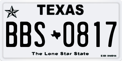 TX license plate BBS0817
