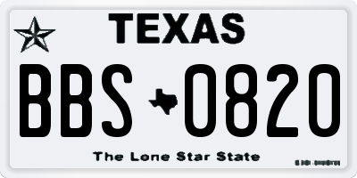 TX license plate BBS0820