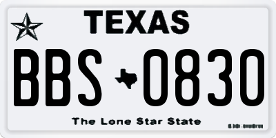 TX license plate BBS0830