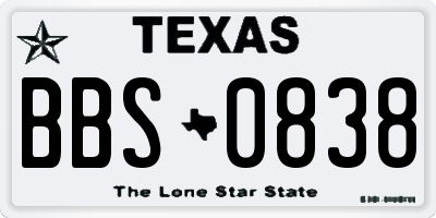TX license plate BBS0838
