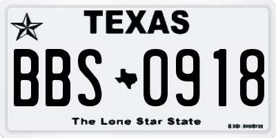 TX license plate BBS0918