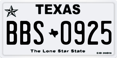 TX license plate BBS0925