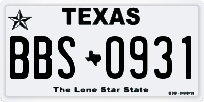TX license plate BBS0931