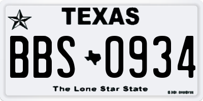 TX license plate BBS0934