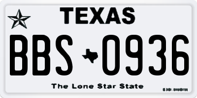 TX license plate BBS0936