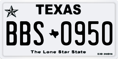 TX license plate BBS0950