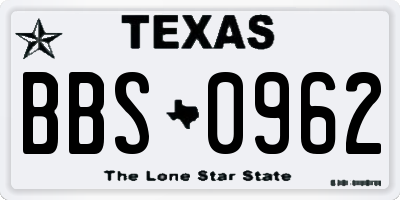 TX license plate BBS0962