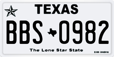 TX license plate BBS0982