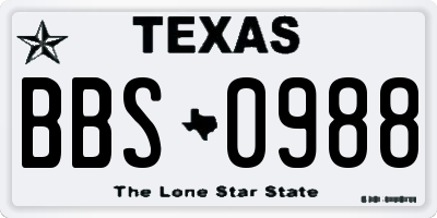 TX license plate BBS0988